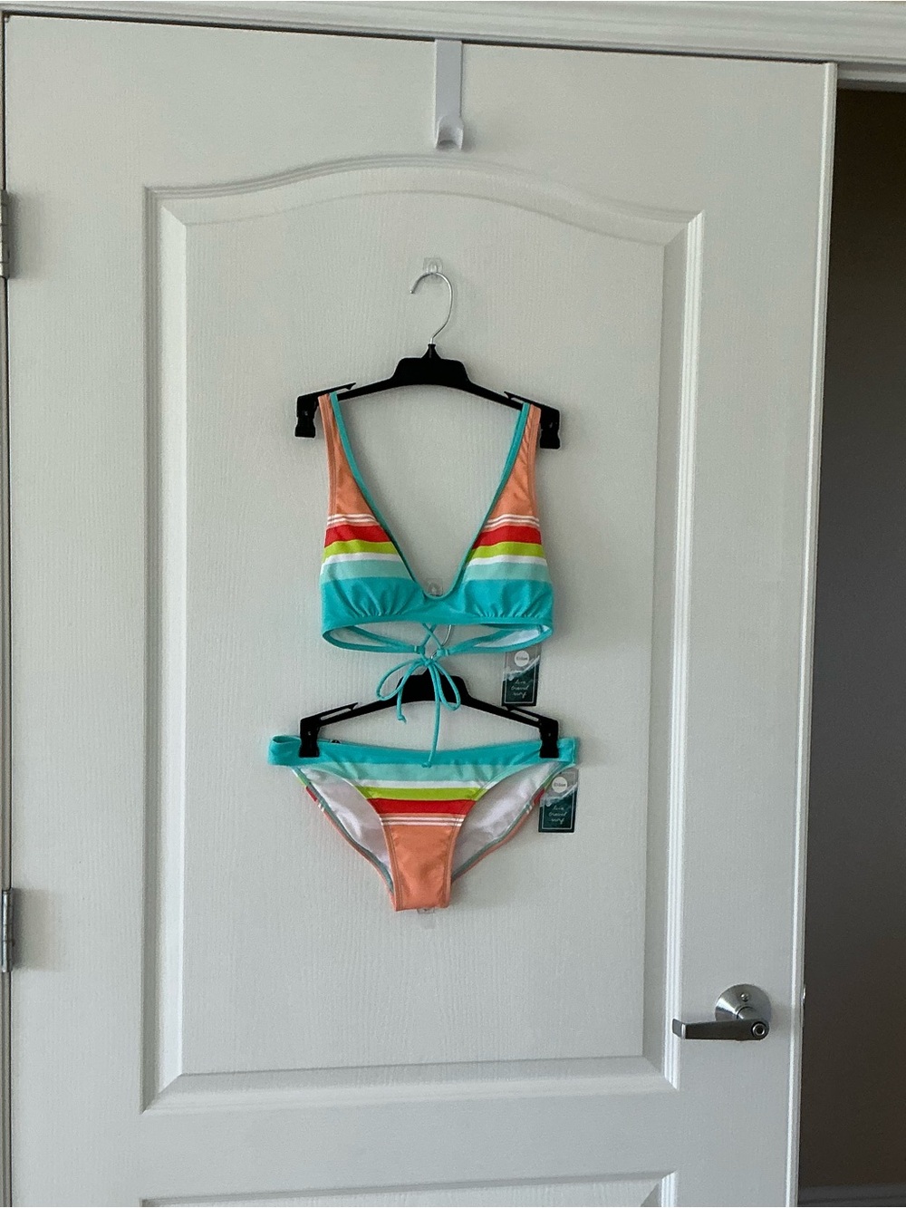 NWT Eidon Multi Stripe Miley Top Bikini Bottom Cinch Back Set. Exuma Collection.